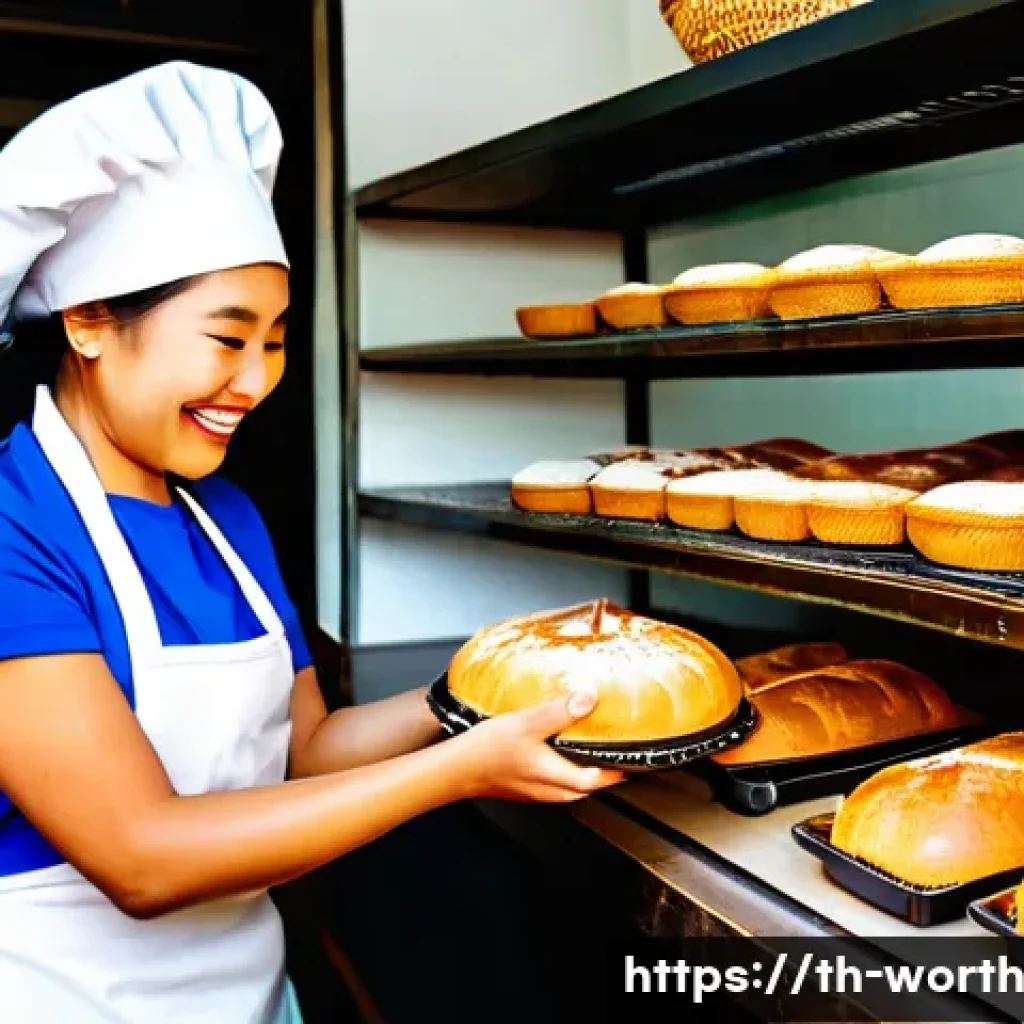 가치 제안과 고객 경험의 연결 - **Prompt:** A cozy and inviting Thai bakery, bustling with soft morning light. A friendly Thai baker...