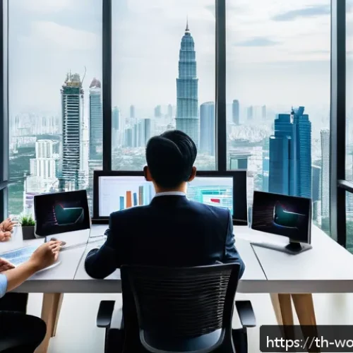 Home 30 B2B 가치 제안 개발 전략 - A modern Thai B2B business meeting scene in a sleek office with diverse professionals analyzing deta...